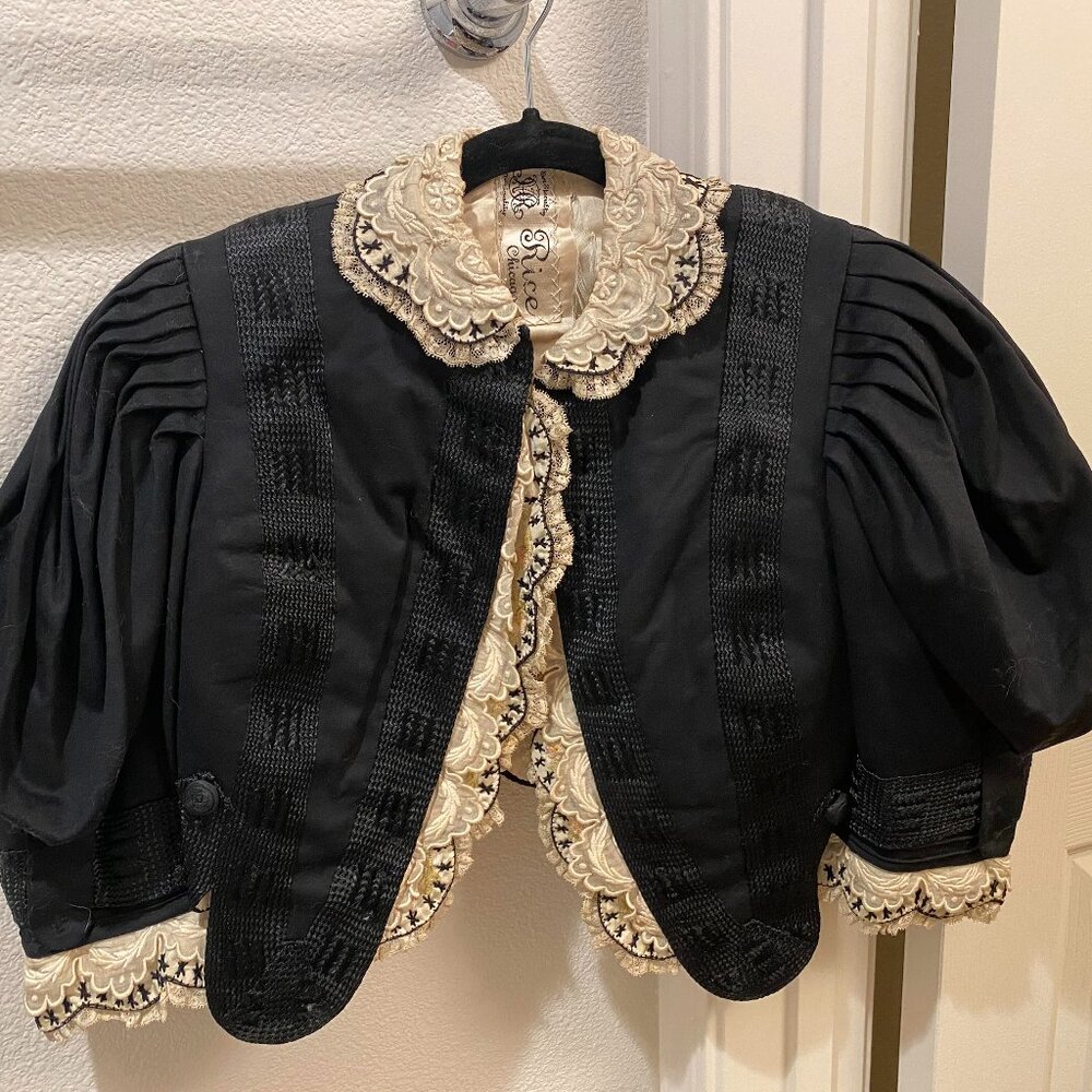 Victorian Black Wool White Lace Passementerie Short Jacket - Picture 1 of 6